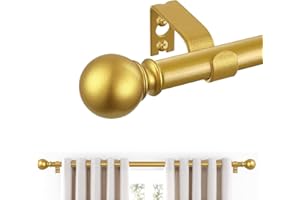 JRZOO Gold Curtain Rods 28 to 48 Inches(2.3-4 Feet),5/8 inch Splicing Drapery Rods,Small Curtain Rods Set,Size: 18''-45'',Brass Gold