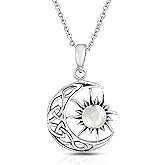 AeraVida 925 Sterling Silver Celtic Crescent Moon and Sun Necklace – Polished Symbolic Jewelry with Rainbow Moonstone | Spiritual Celestial Pendant on 18" Cable Chain