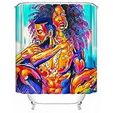 Sea&Cloud The Art Design Unique Fabric Shower Curtain,Dark-skinned,Black Woman with Purple Hair And Black man Are Immersed in Art,Waterproof and Mildew Resisant,72