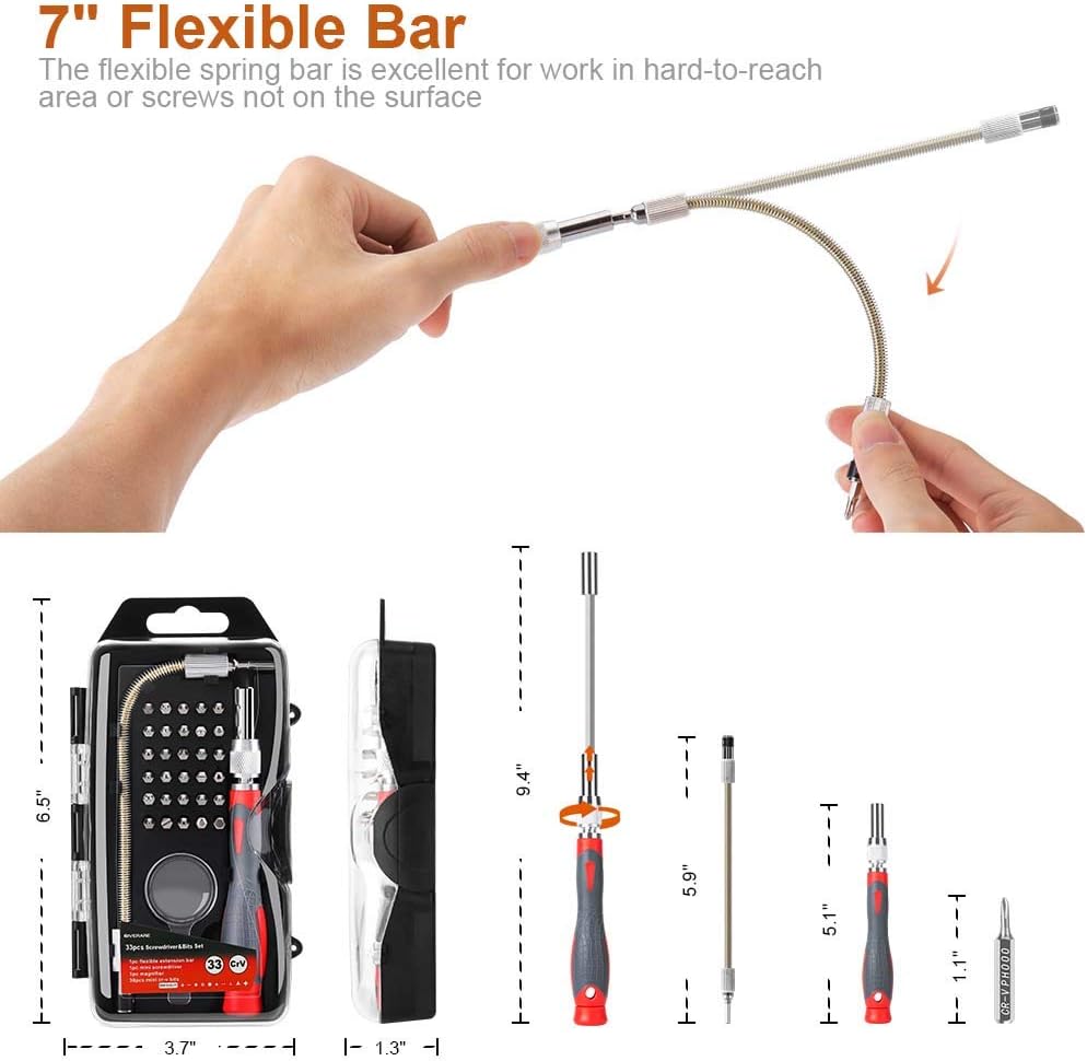 GIVERARE Precision Screwdriver Set with Flexible Bar, Extension Bar, Magnifier, Professional Screwdriver Kit with Replaceable Bits, Driver Kit for iPhone, iPad, Mobile, Laptop, PC, Electronics: Home Improvement