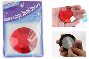 ALLSTARCO 60mm Red Ruby H103 Large Self Adhesive Round Acrylic Cosplay Gem Flat Back Plastic Stick On Rhinestone for Cosplay Costumes Scrapbooking Prop Craft Embelishment Steven Universe Decor Jewel 1PC