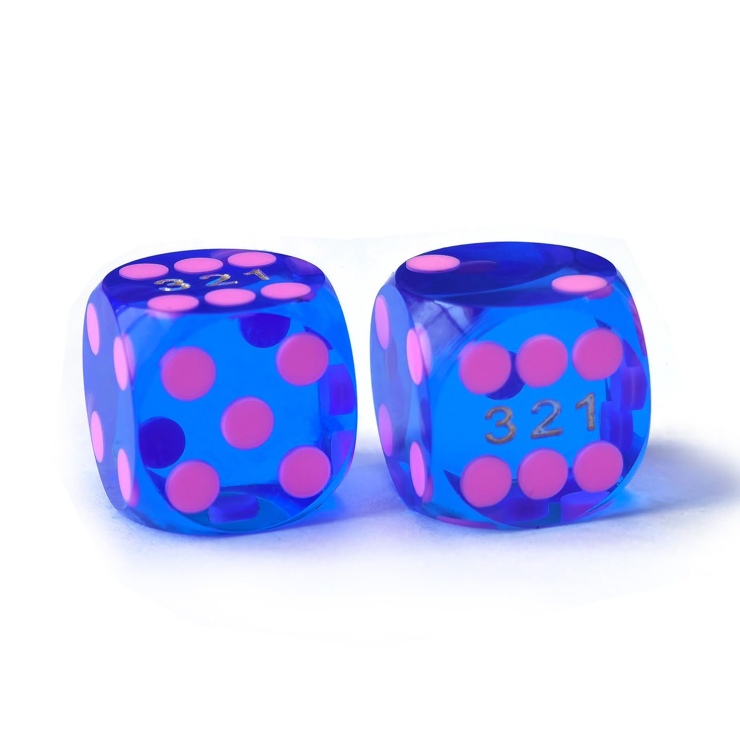 Bescon Professional Precision Dice Round Corner 9/16" (14.3mm) with Colorful Dots, Colored Dots Precision Backgammon Dice 14.3MM (Gem Blue Dice with pink dots)