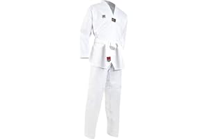 Mooto TaeKwonDo BS4 Dan DoBok Korea WTF White V-Neck TKD Uniforms for Poomsae & Training with Free TKD Patch 0 to 7