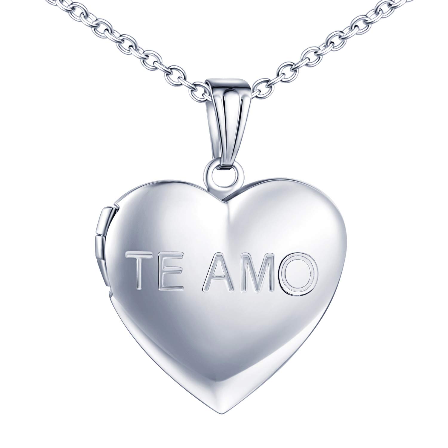 Heart Locket Pendant Necklace for Women Girls "TE AMO" Engraved with Box Greeting Card
