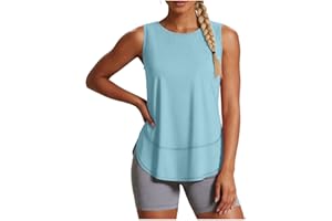Women Workout Tank Top Loose Fit Athletic Sleeveless Gym Shirt Curved Hem Moisture Wicking Performance Tunic