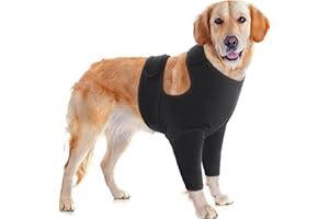 IDOMIK Dog Recovery Suit for Front Legs, Adjustable Dog Leg Sleeves to Stop Licking, Dogs Elbow Braces Protector for Leg Injuries Shoulder Wound, Cone Collar Alternatives,Black,L