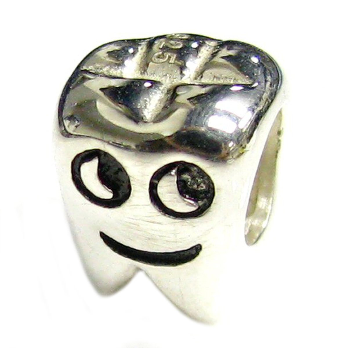 Queenberry Sterling Silver Smily Tooth Happy Face European Style Bead Charm