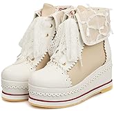 SaraIris Women's Cute Platform Boots, Lace-up Cosplay Brogue Sneakers Wedges Ankle Boots