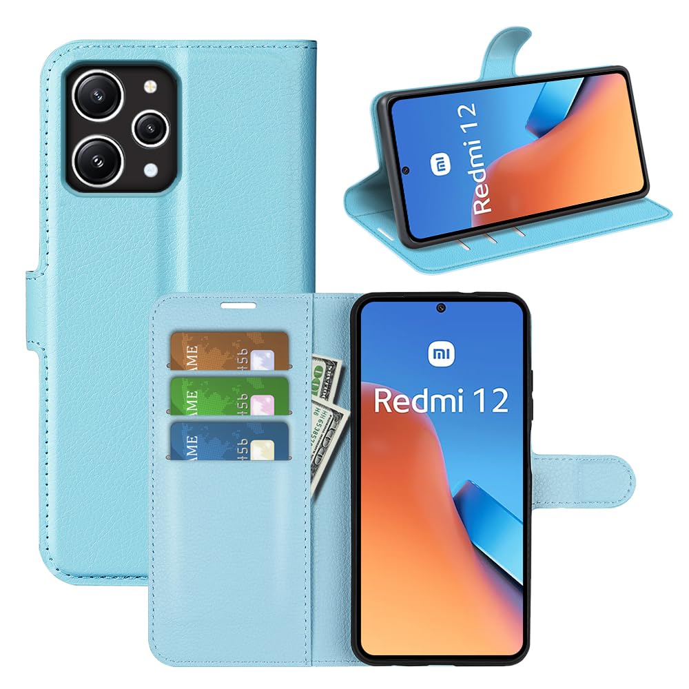 JIUNINE Case for Xiaomi Redmi 12, Leather Wallet Case Flip Cover with [Card Slot] [Magnetic Closure] [TPU Inner Shell] for Xiaomi Redmi 12, Blue