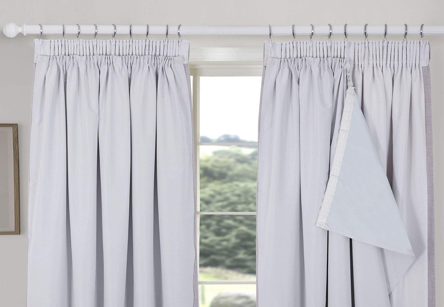 always4u 100% Blackout Curtain Lining Pencil Pleat 1 Pair Odorless Thermal Blackout Linings 64"*69"Drops for Curtains (Inc.20 Hooks)