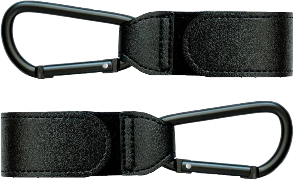 BRITECO 2pcs Black Carabiner Clips Heavy Duty Pram Stroller Hook