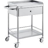 VEVOR Stainless Steel Utility Cart with Wheels - Medical/Dental Lab Cart - 2 Shelves/1 Drawer