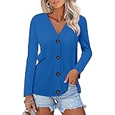 TICTICMISS Womens Button Down Shirts Long Sleeve V Neck Tops Casual Fall Tunics Tops Loose Fit
