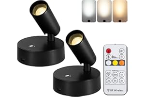 OTeedo 2 Pack Wireless Spotlights Indoor with Remote Up Lights Indoor Picture Light Battery Operated Spot Lights with 3 Color Dimmable Uplighting Stick on Wall Light for Plant Artwork Black