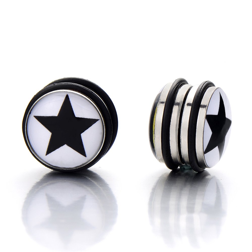 2pcs 8mm Black Circle Star Stud Earrings for Men Boys Non