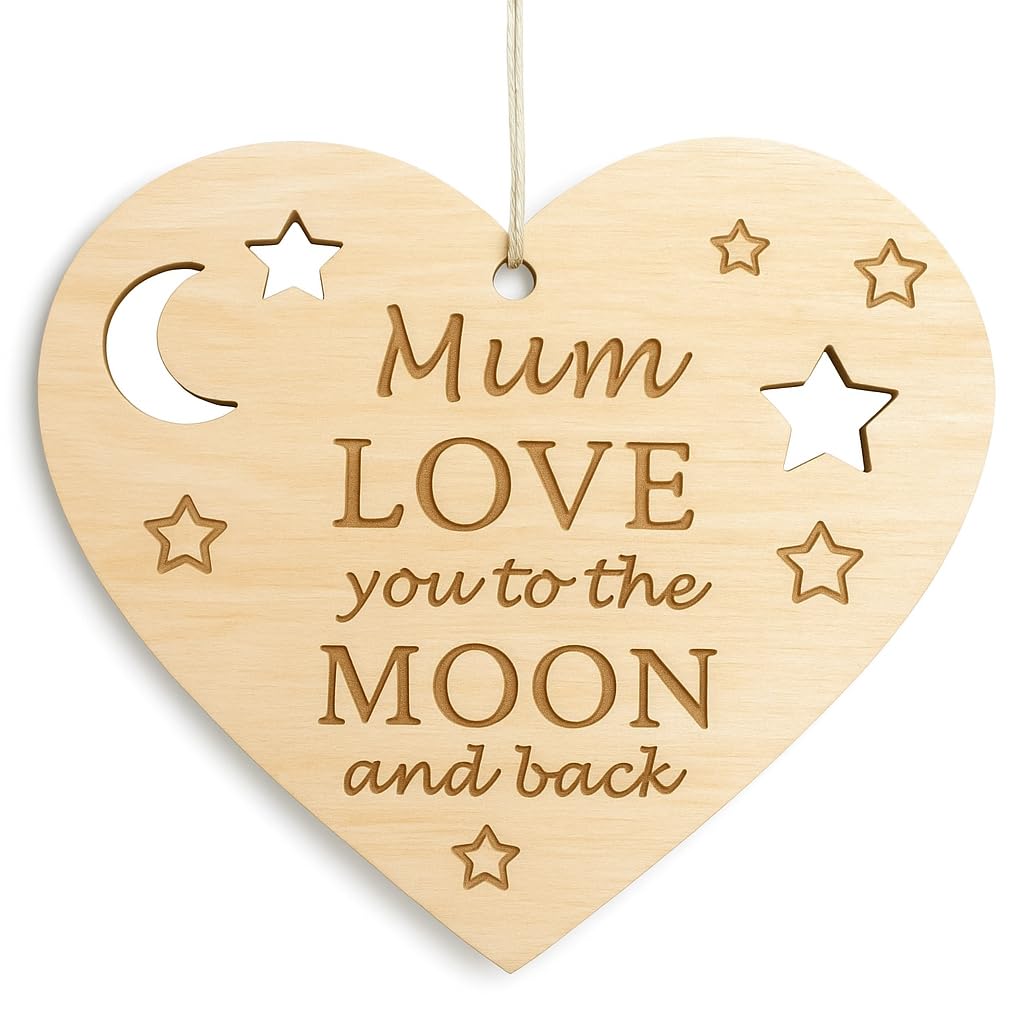 Pet-Jos Gift for Mum Wood Plaque Mum Loving Mother's Day Plaque Wooden Hanging Heart Gift for Mum Wooden Sign I love You Mum Quote