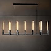YUEXPAND Black 12-Lights Modern Chandelier with Glass Tube, 54in Chandeliers Rectangular Luxurious Large Chandelier Fixture C