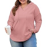 OLRIK Plus Size Hooded For Women V Neck Pullover Oversized Sweatshirts Long Sleeve Tops Loose Fit