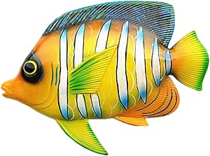 11inches Large Tropical Fish Wall Art Decor Sculpture Hanging for Indoor Bedroom Living Room Outdoor Garden - Gifts Idea for Best Friends