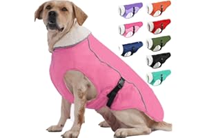 EMUST Dog Cold Weather Coats, Fleece Lining Small/Medium/Large Dog Jacket for Winter, Warm Waterproof Dog Winter Clothes for Large Dogs, Pink, XL