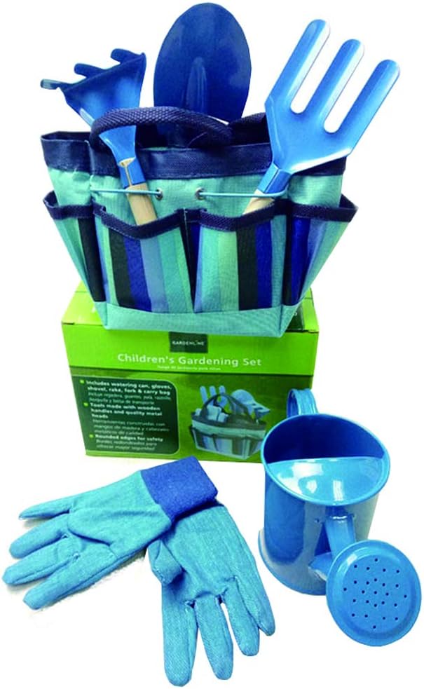 DIS Children’s Gardening Tools Set with Bag Gloves Outdoor Garden Flower Vegetable Planting Tools,Set of 5 (Blue)