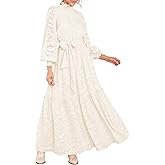 MITILLY Women's Fall Dresses Elegant Floral High Neck Long Sleeve Elastic Waist Formal Maxi Dress with Belt