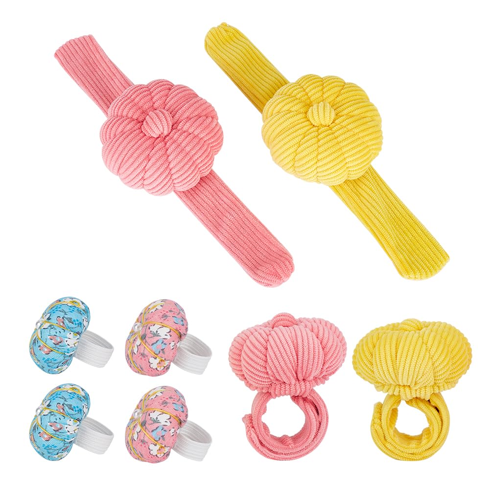 arricraft 4 Pcs 4 Colors Wrist Pin Cushion, Pumpkin Shape Wearable Needle Cushion Fabric Pincushion with Wrist Strap Holders for Sewing Quilting Needlework Pins Holder