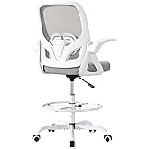 ORRSAKER Tall Drafting Chair with Lumbar Support and Footrest Ring, Supportive Tall Extended Height Ergonomic Desk Chair for Home Work, Breathable Mesh Office Chair with Flip up Arms(Gray)