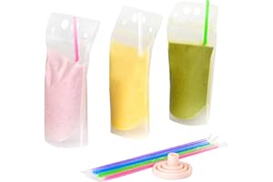 40PCS Drink Pouches for Adults, Drink Pouches with Straw Smoothie Bags Juice Pouches with 40 Drink Straws, Heavy Duty Hand-Held Translucent Reclosable Liquor Pouches by C CRYSTAL LEMON
