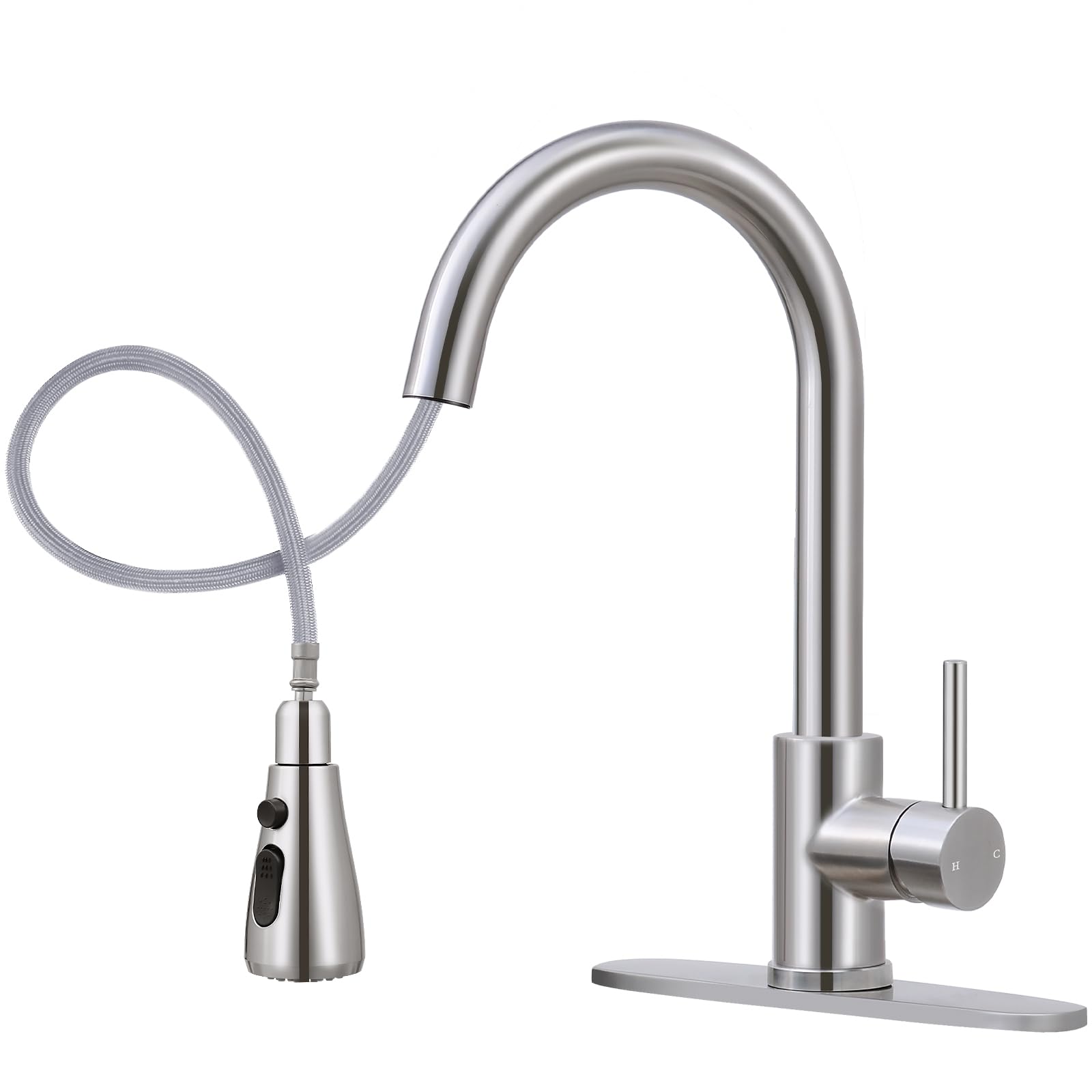 Photo 1 of FGKQ Kitchen Faucet with Pull Down Sprayer,Kitchen Sink Faucet with Sprayer and Deck, Commercial Faucet for Kitchen Sink Stainless Steel,Single Handle, Suitable for RV/Bar Sink,Brushed Nickel