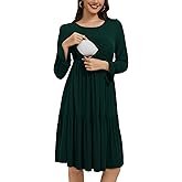 Smallshow Women's Maternity Nursing Dress Long Sleeve Ruffle Breastfeeding Clothes