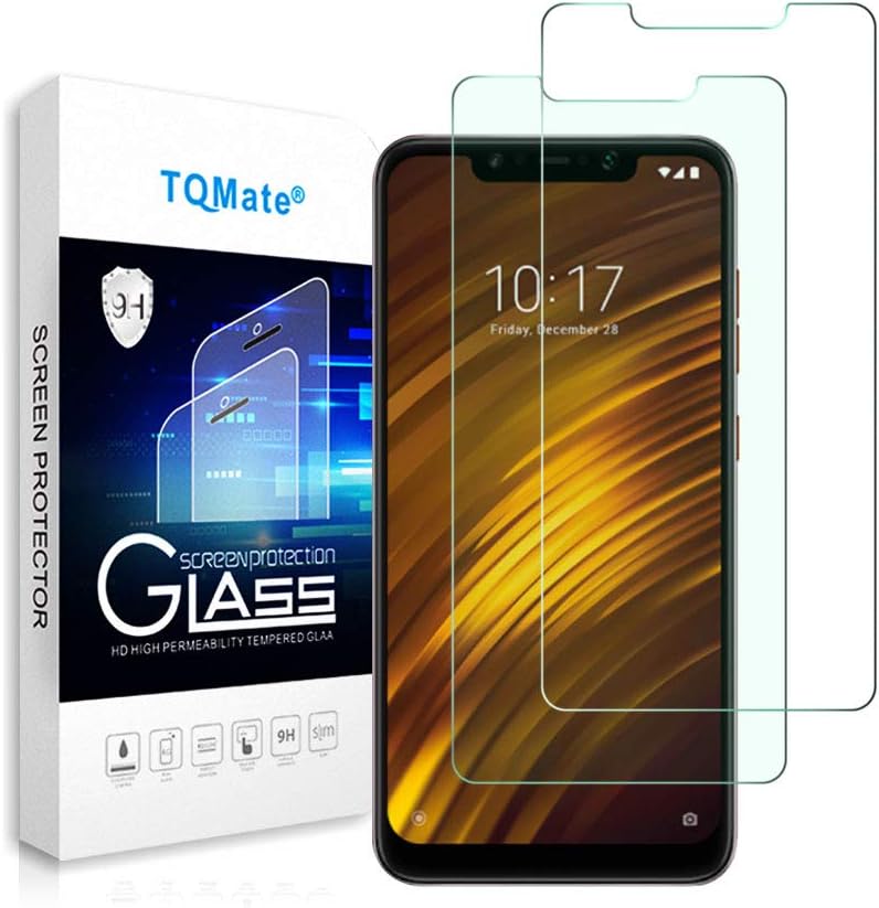 TQmate 2Pack，Compatible for Xiaomi POCOPHONE F1 Screen Protector, tempered glass with 9H Hardness, Scratch resistant, Anti-Oil, 2.5D Round Edge