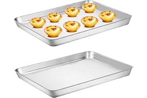 2Pcs Cookie Sheets, 17x12 Inch Stainless Steel Baking Sheet, Rust-Proof & Safe Oven Tray, Easy Clean Baking Tray for Kitchen 