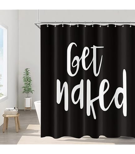 Sunhe Duschvorhang „Get Naked“ – Grau-schwarzes Aquarell-Blumen Design, 180x180 Cm, Polyester, Inkl. 12 Haken