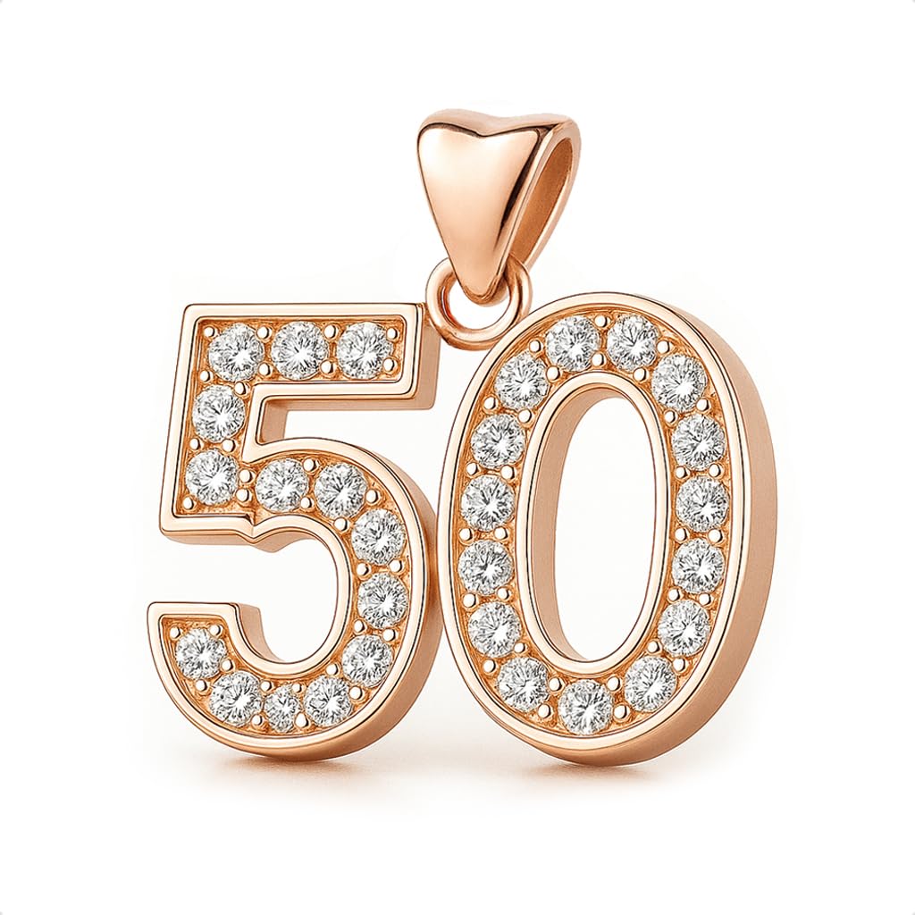 50 Charm Bead 925 Sterling Silver with Rose Gold for Pandora Moments Women's Charms Bracelet & Necklace - 50th Her Girls Women - Happy Birthday Gift Box