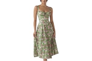 JIAOJIAO Floral Corset Dress Cottage Core Dress Women Corset Midi Dress Flowy Slit Spaghetti Straps Floral Corset Dress Plus Size