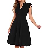 Mokayee Womens Summer V Neck Ruffle Sleeve Business Casual Semi Formal Church Wedding Guest Work Dresses with Pockets
