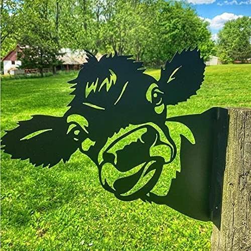 Plaques & Wall Art - Farm Peeping Cow Metal Art Garden Sculpture, Iron Cattle Wall Decor, Outdoor Patio Hanging Ornament for Farmhouse Outdoor Garden Decor Farm Fence Modern Artworks Home Decor (Cow)