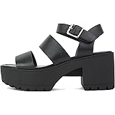 Soda ACCOUNT ~ Women Open Toe Two Bands Lug sole Fashion Block Heel Sandals with Adjustable Ankle Strap