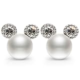 QANCI Cute Cat Stud Earrings, White Pearl Earrings