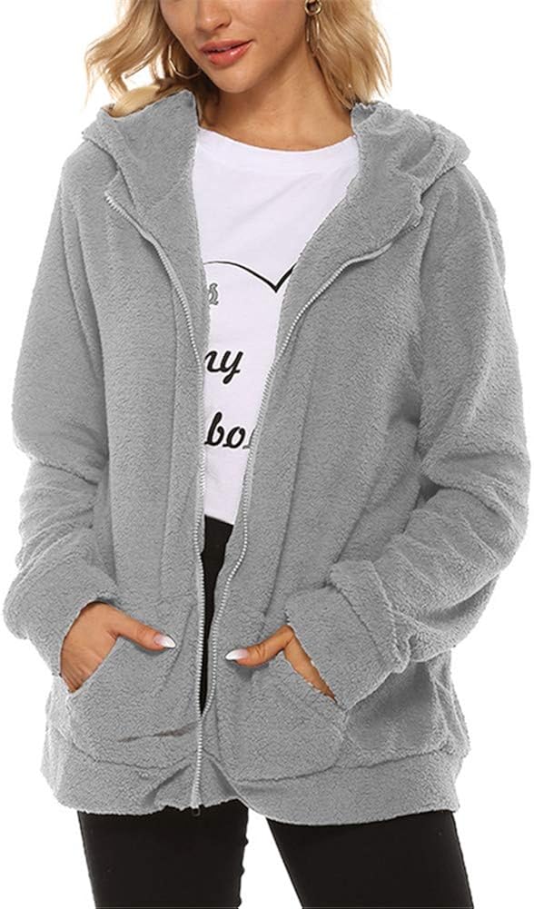 ZFQQ Autumn and Winter Women's Solid Color Hooded Zipper Cardigan