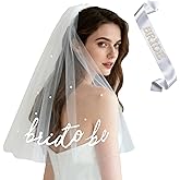 Zivcaer Bride To Be Sash and Bride Veil for Bachelorette Party Accessories, White Wedding Veil Bridal Accessories for Bridal Shower Decorations