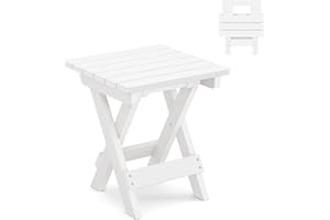LUE BONA Small Outdoor Folding Side Table, HDPS Outside End Table for Patio, Porch, Deck, Pool, 14 Inch Height, White