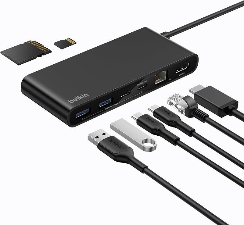 Connect Hub USB C de 8 Puertos, Adaptador USB C con Vídeo con Resolución 4K a 60 Hz, para Mac, Windows y Chromebook, Power Delivery a 100 W, Transferencias de 10 Gbps y 2.5Gbps Ethernet - Negro