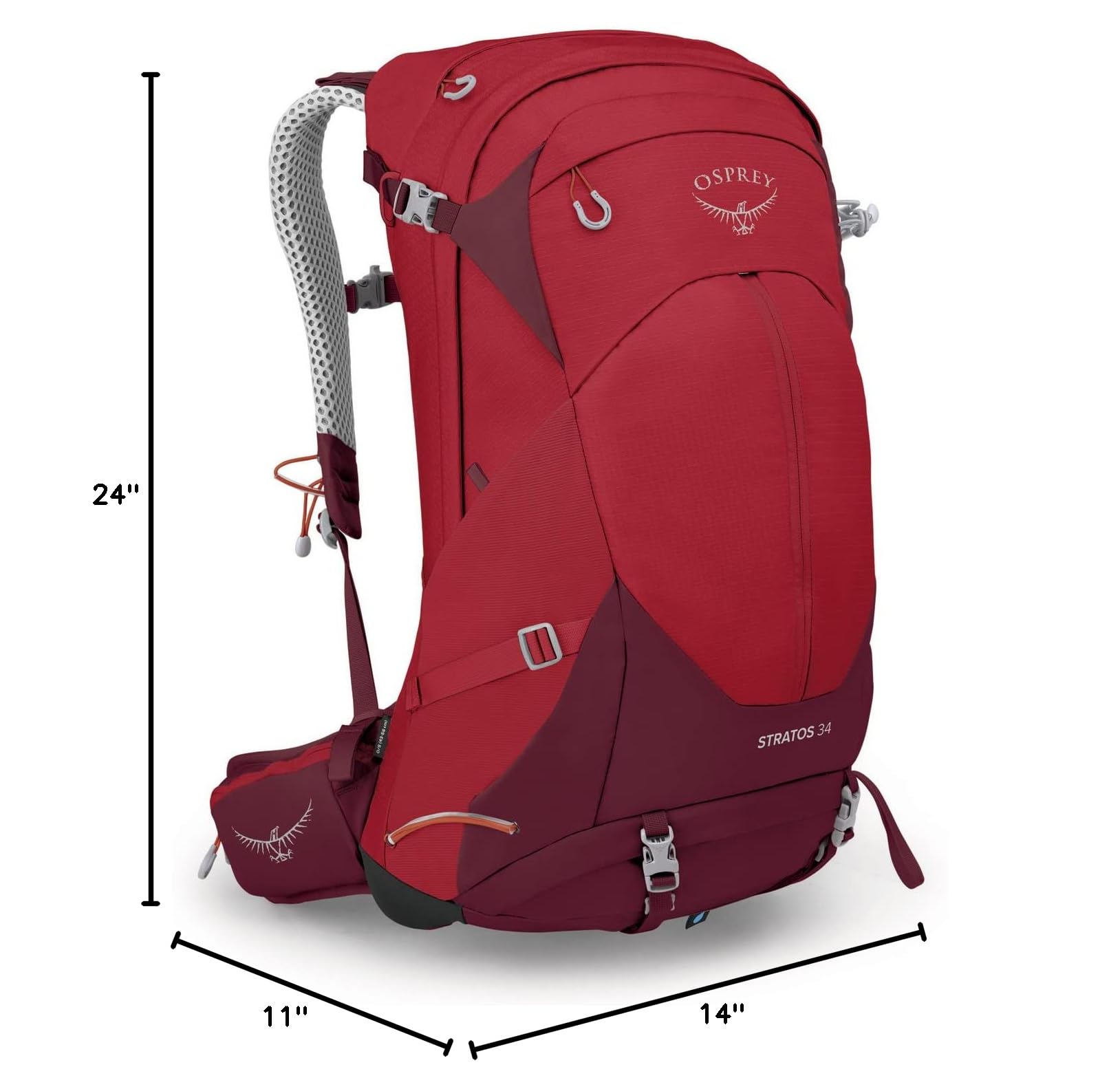 Osprey Stratos 34L Men's Hiking Backpack, Poinsettia Red