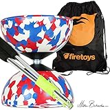 Harlequin Diabolos Set, Metal Diabolo Sticks, Diablo String & Bag (Blue, Red & White)