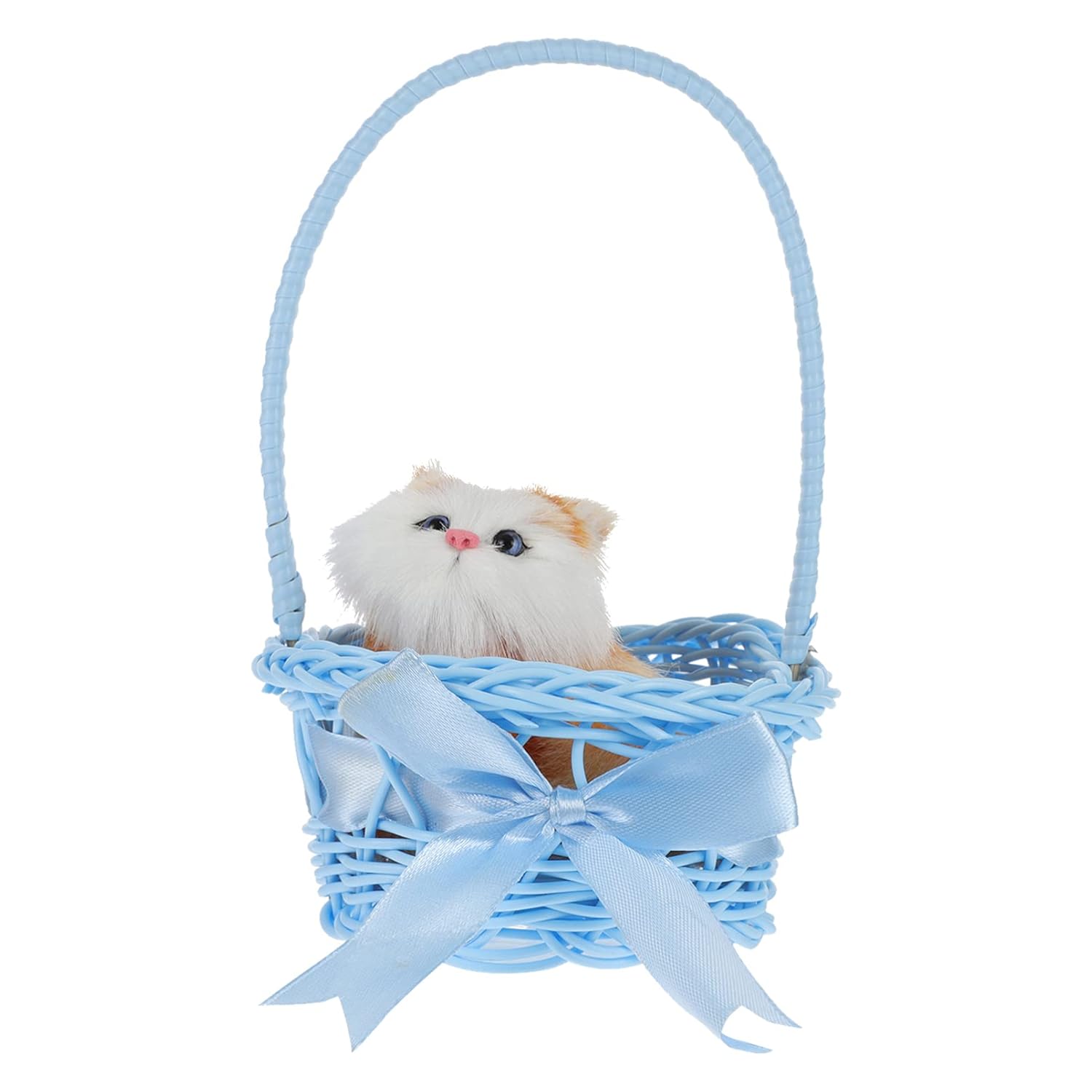 KESYOO Cat in Basket Doll Toy Mini Kitten in Woven Basket with Sound Stuffed Animal Toys Kitten