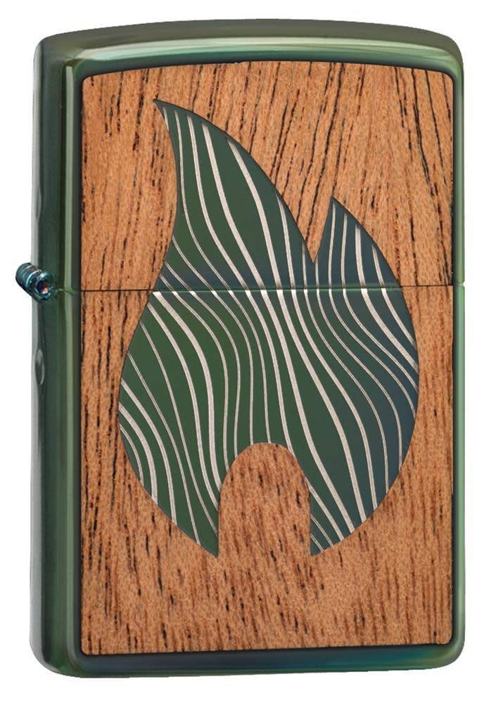 Zippo Windproof Lighter - Woodchuck Large Flame, High Polish Green, Mahogany Emblem/Laser Engrave - Refillable - Reusable - Windproof - Gift Box - Made in USA