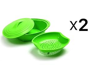 Norpro Silicone Steamer with Insert, Green, Set of 2
