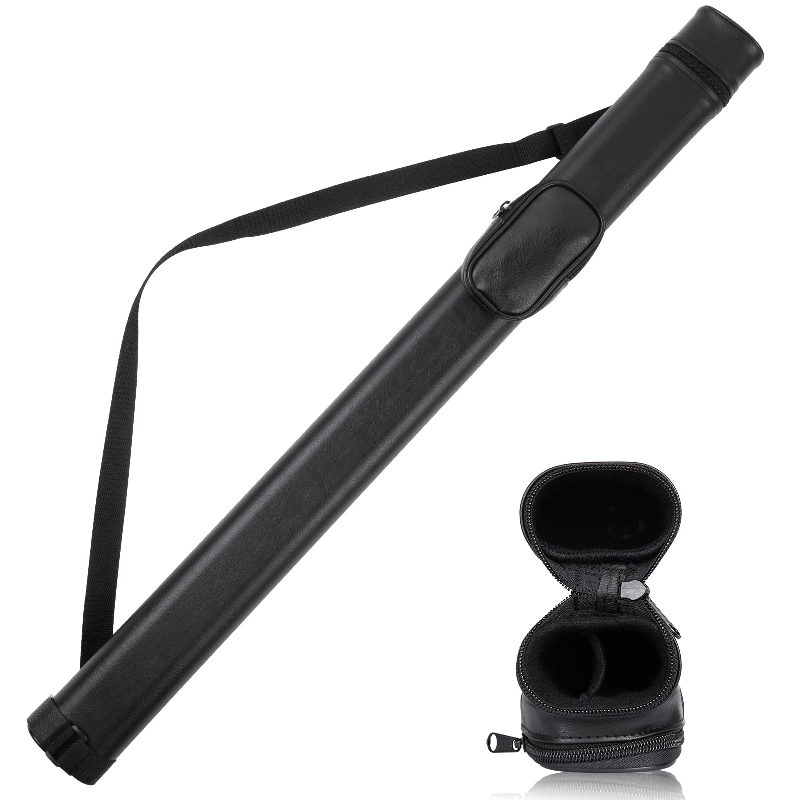 Sinsilvie Billiard Cue Cases,Hard Pool Cue Case,Cue Stick Case 1 Stick 2 Holes,PU Cue Stick Case Bag